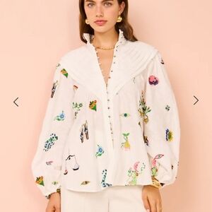 Alemais White Blouse with Multicolor Embroidery